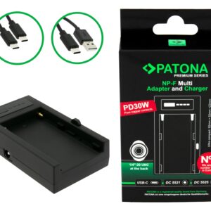 Premium Multi Adapter & Charger Sony NP-F Serie PD30W USB-C DC5521/DC5525 DC8V/12V with 1/4inch thread