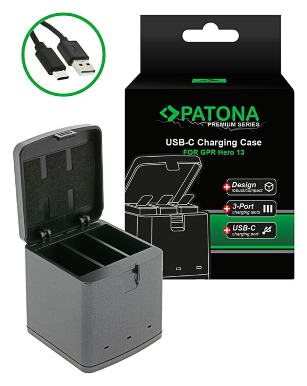 Premium triple charger charging box GoPro Hero 13 incl. USB-C cable